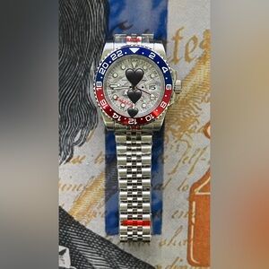 Men’s Luxury GMT Style Automatic Steel Watch White Dial “Pepsi” Colorway 41mm